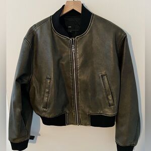 Mango Jackets | MANGO faux leather vintage cropped bomber jacket sz L